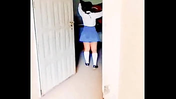 A family-friendly video of a young and sexy student caught in the bathroom