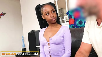 Interracial casting: Ebony babe takes on a white producer's massive cock in audition