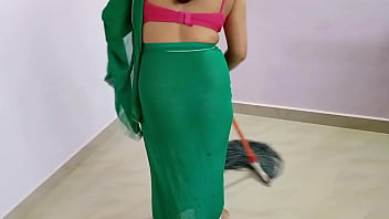 Desi housewife gets rough doggy style while cleaning alone