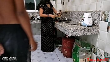 Mature wife in black dress gets fucked in the kitchen