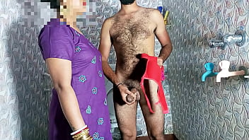 Stepmother caught masturbating in bathroom and gets penetrated in clear Hindi audio