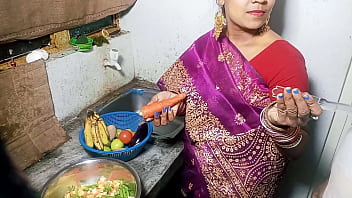 Indian couple's steamy kitchen encounter with a sexy housewife