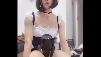 Joyous sissy in restraints gets fucked wide of two men beyond chair!