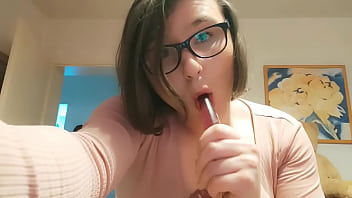 Teen transgender Anallisa indulges in just play at hand dildo, toys, and vocalizations at home, dimension wearing a penis pen for added unnaturalness