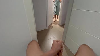 I stumble upon my stepsister in the restroom and she treats me to a handjob, followed by a satisfying blowjob until I reach climax