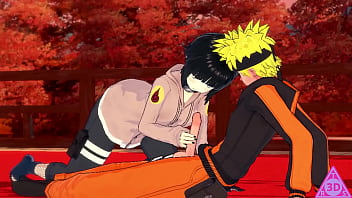 Hinata from Naruto gets a handjob and blowjob from two guys connected with this well-built hentai videotape