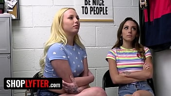 Two attractive women apprehended for shoplifting and subjected to intense anal examination in the storage room