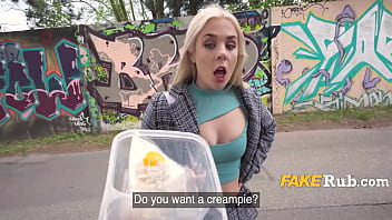 A European amateur girl offers a public creampie for money