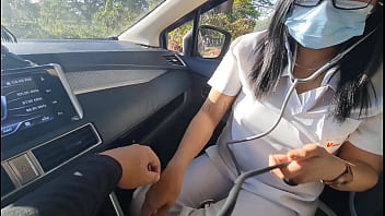 Surprised nurse experiences public sex with Pinay lovers