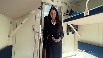 Young woman seduces conductor on train and has sex during break