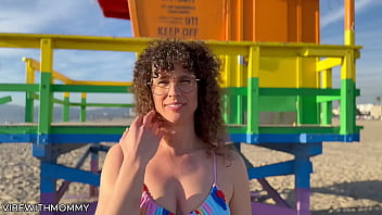 Mature Jewish woman engages in sexual activity with a random man at the beach, leading to vaginal intercourse and manual stimulation