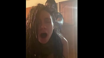 A stunning Latina with dreadlocks is taken from behind in the kitchen